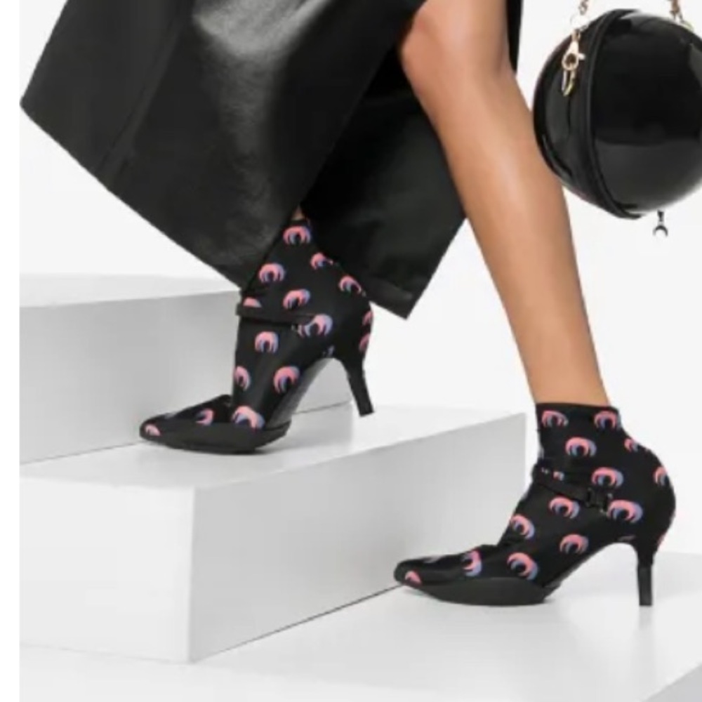 New in box. Marine Serre moon shadow sock boot in black pink combo